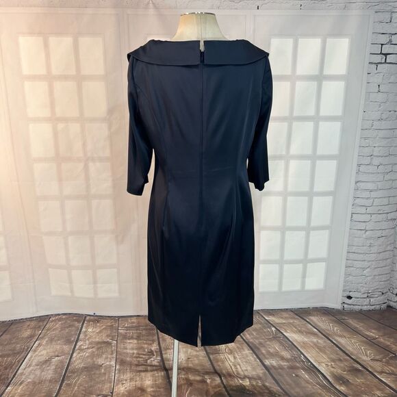 Kay Unger Navy Blue Satin Pleated 3/4 Sleeves Evening Dress Size 16 - Picture 6 of 11
